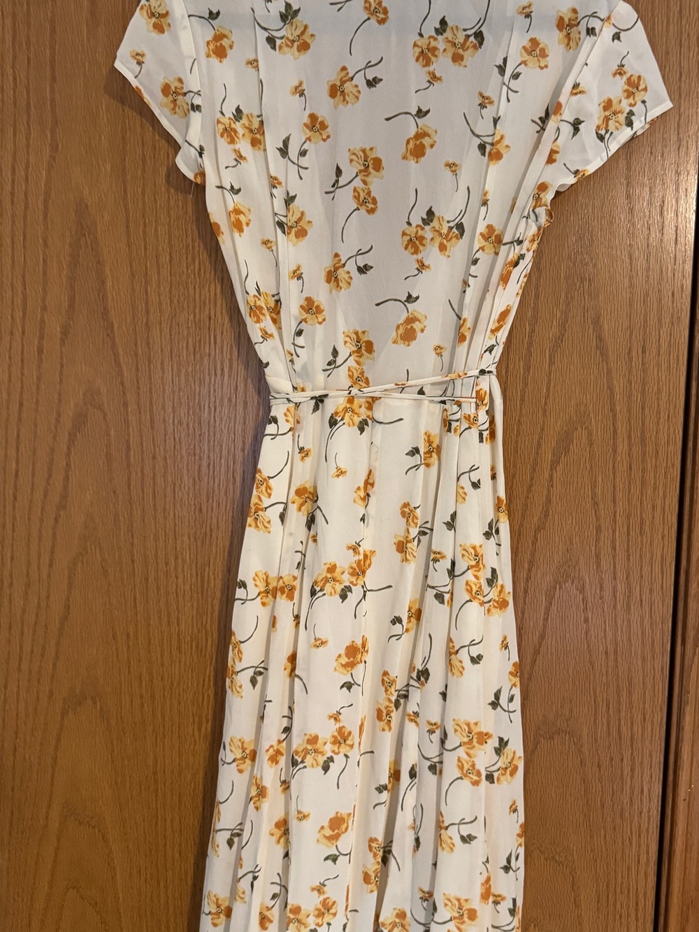 Floral Wrap Midi Dress in Cream and Yellow - Picture 6 of 7